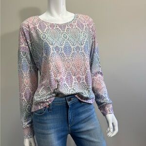 ONZIE Soft Women's Rainbow Snake Print Long Sleeve Top M/L Hi Lo Sweatshirt